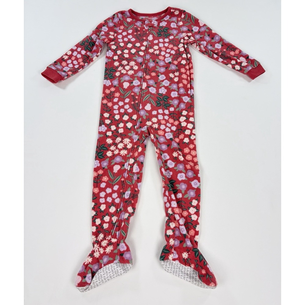 Carters Toddler Girls Fleece Footed Pajamas 5T Pink Floral Sleeper Buttery Soft